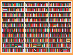 33787095-Bookcase-full-of-books-vector-illustration-cartoon--Stock-Photo